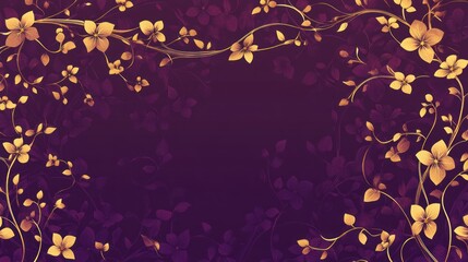 Golden Floral Vines Frame Elegant Purple Background