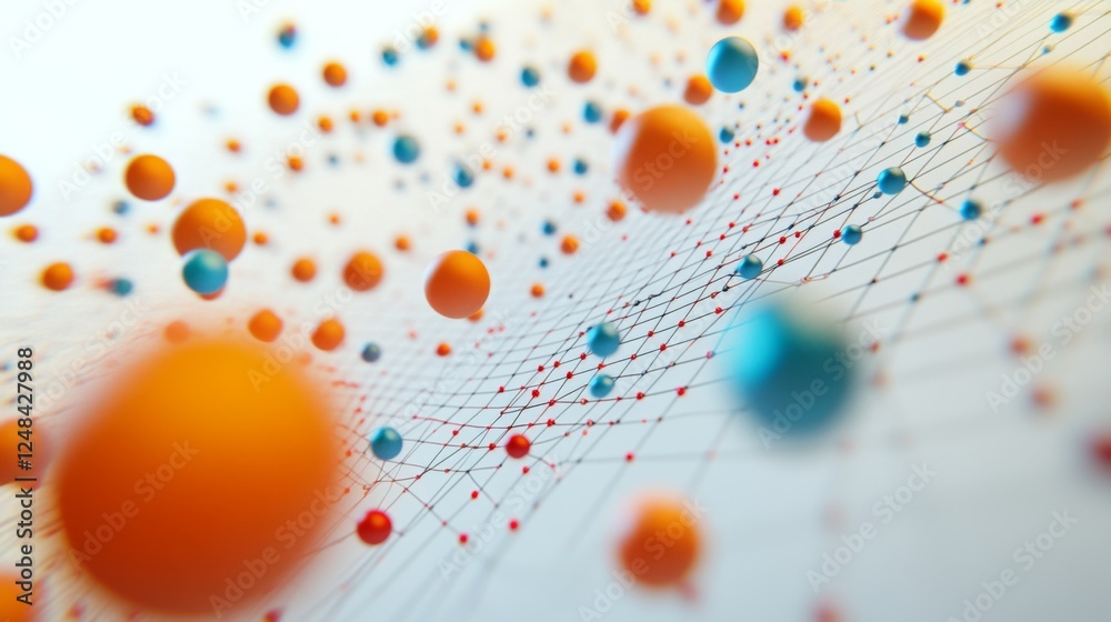 Poster A close-up of a D scatter plot with data points floating above a grid, using different colors and sizes to represent various data metrics.