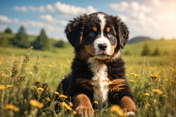 Adorable puppy enjoying a sunny day! Perfect for heartwarming pet content, greeting cards, and bringing joy to your projects