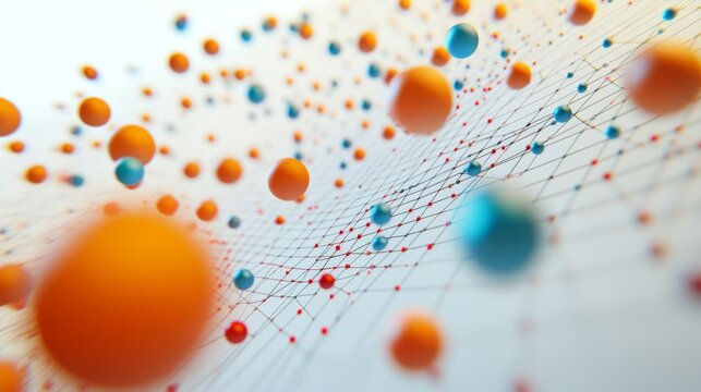 A close-up of a D scatter plot with data points floating above a grid, using different colors and sizes to represent various data metrics.