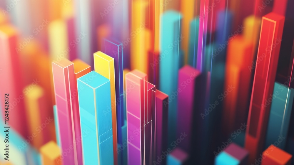 Poster a close-up of a d stacked column graph with multiple layers and segments, illustrating a breakdown o
