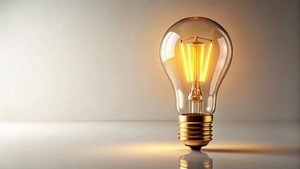 Illuminating Ideas A Glowing Filament Light Bulb on a Reflective Surface