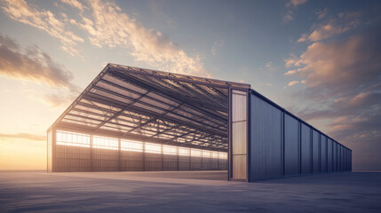 Fototapeta premium abstract metal hall warehouse roof metal shader geometric shape object 3d render illustration