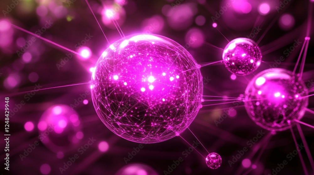 Poster illuminated pink spheres connected by lines forming a network