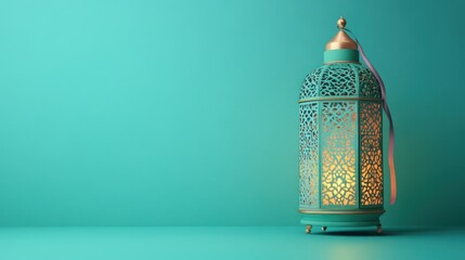 Teal Lantern Glows, Ramadan, Minimalist Background