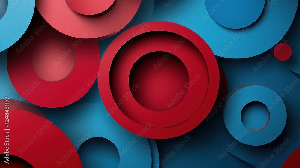 Poster Abstract Red and Blue Circular Overlapping Design