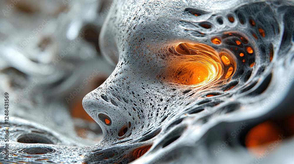 Fototapete intricate organic structure with glowing elements in a surreal abstract design. generative ai