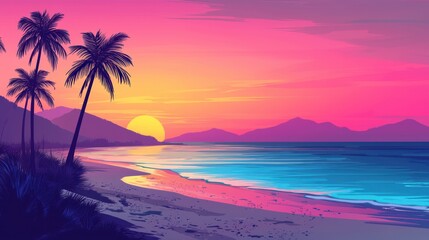 Vibrant Sunset over Tropical Beach Paradise