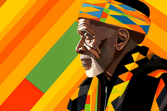 Abstract colorful yellow background with old african-american man. Contemporary art collage. Black history month juneteenth background