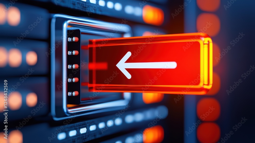 Poster red arrow indicator illuminated on digital control panel display