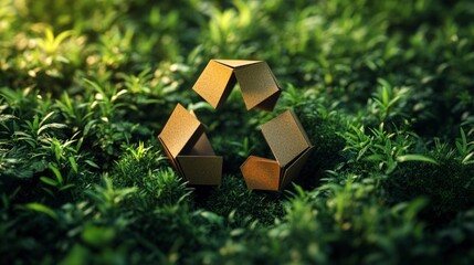 Kraft Paper Recycling Symbol Cut Out on Lush Green Background Showcasing Sustainable Practices and Eco-Friendly Initiatives