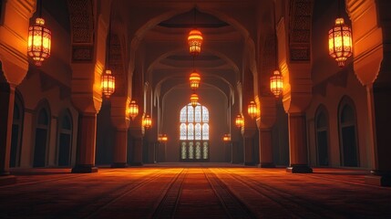 Illuminated Mosque Hallway Interior Architecture Design