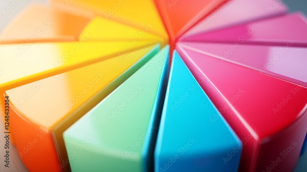Poster A detailed shot of a D pie chart with segmented sections and labels, displaying data in a visually engaging and three-dimensional format.