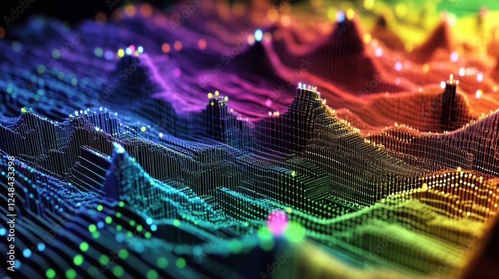 Poster a detailed shot of a d heatmap chart with color-coded data points and gradients, representing intens