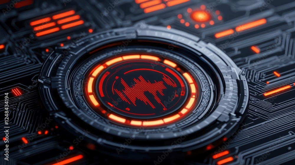 Poster digital audio waveform display with futuristic interface design