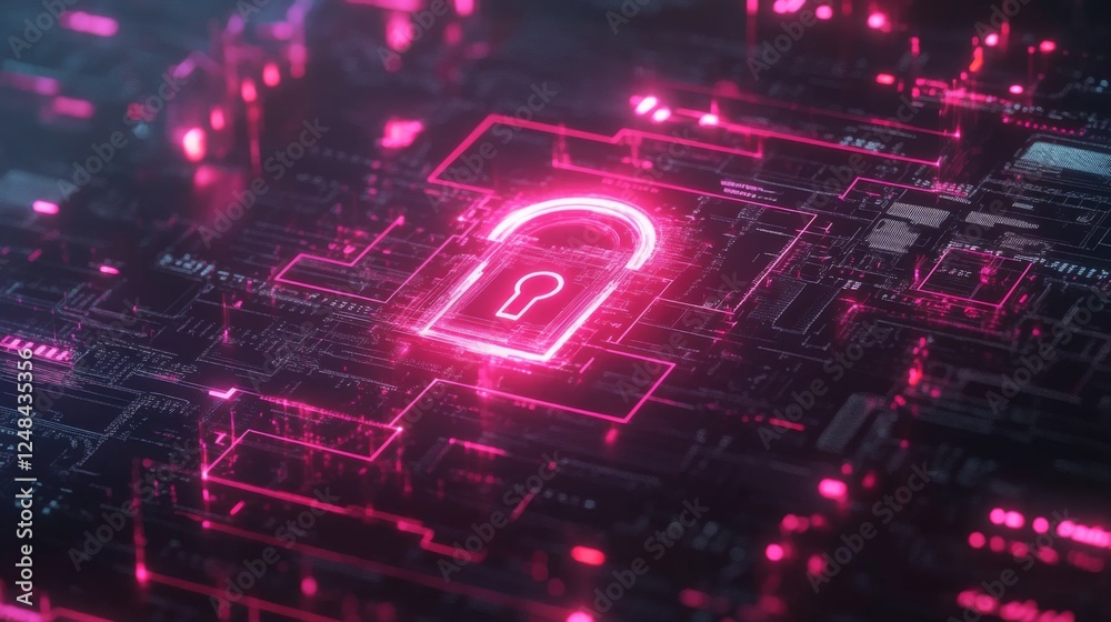 Poster a digital lock symbol overlaid on a computer screen displaying sensitive data, illustrating the conc