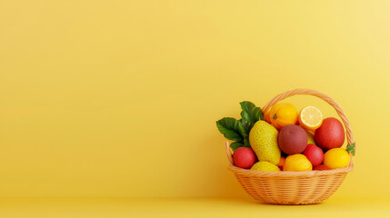 Organic fruit basket, zero-waste packaging methods, 3D illustration