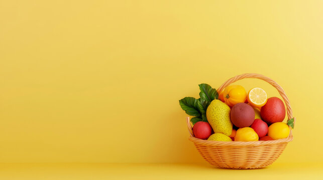 Organic fruit basket, zero-waste packaging methods, 3D illustration