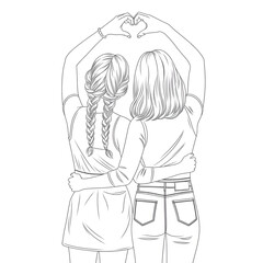 two girl best friend  coloring page 