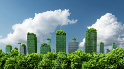 Green city skyline with urban forests and eco friendly buildings
