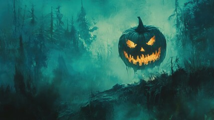 halloween pumpkin in spooky forest