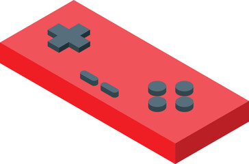Red isometric gamepad controller representing gaming, entertainment, and leisure activities © ylivdesign