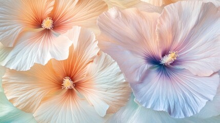 Pastel Hibiscus Blossoms Close Up Floral Image