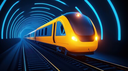 Naklejka premium Vibrant Modern Train Traveling Through a Futuristic Neon Tunnel