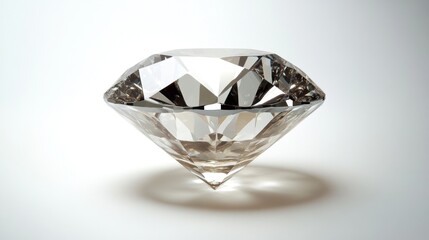 A perfectly round diamond with a slight shadow, emphasizing its cut and clarity on a white background.