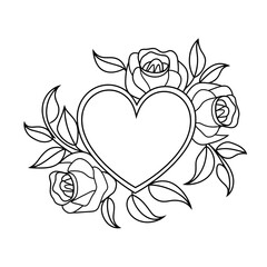 Obraz premium heart with roses coloring page 