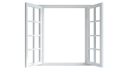  Open window frame isolated on a white background with no shadows, highlighting simplicity and clean design.