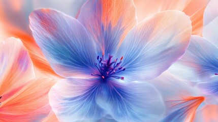 Pastel Blue and Orange Flower Petals Close Up