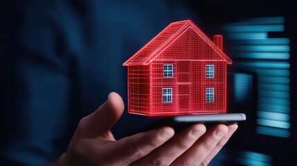 Digital Real Estate Concept with 3D House Model Over Phone Display