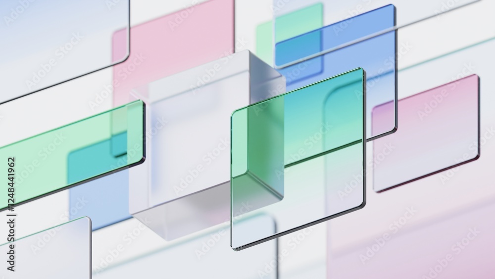 Leinwandbilder 3d rendering of abstract transparent geometry glass with gradient colors, computer digital concept