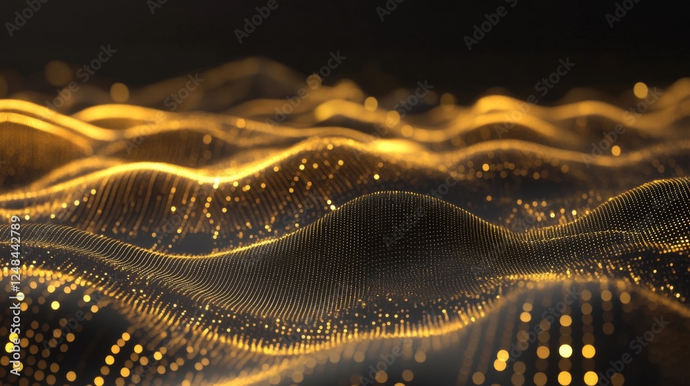 Leinwandbilder A wide-angle view of a D gold line graph with golden curves and data points, highlighting trends and patterns in a sophisticated and visually appealing format.