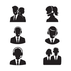 Customer Support Service Icons Silhouettes vector art Illustration