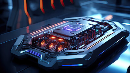 Futuristic Circuit Board with Glowing Components