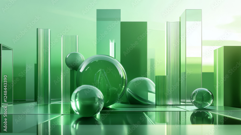 Poster abstract array of shiny geometric objects of different height modern futuristic 3d rendering illustr