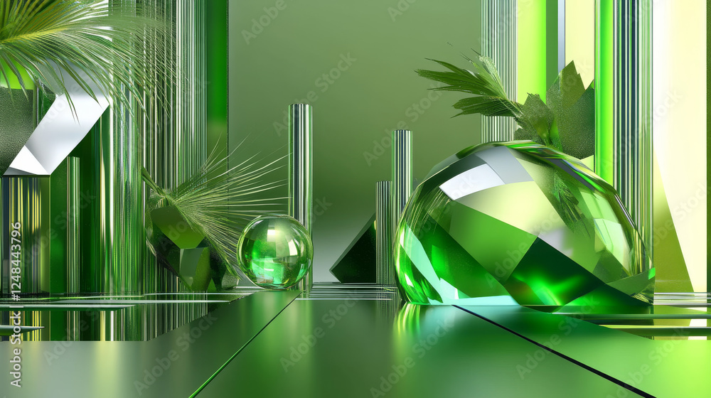 Poster abstract array of shiny geometric objects of different height modern futuristic 3d rendering illustr