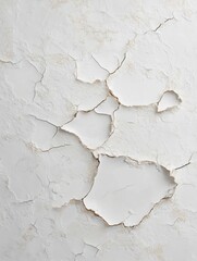 Fototapeta premium Cracked white wall surface with visible peeling paint and texture closeup in natural light