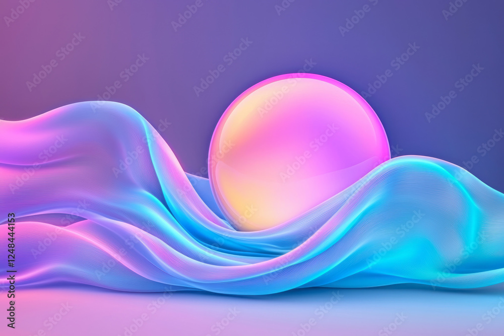 Leinwandbilder a high-resolution close-up of an orb radiating soft light as it sits within curved folds in blue,