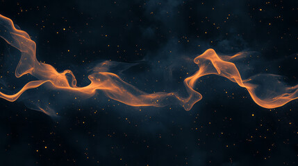 A serene, fluid arrangement of deep blues and warm oranges swirling gracefully, punctuated by