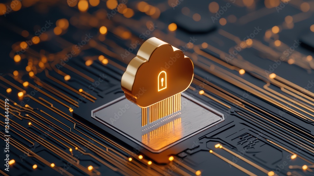 Poster secure cloud computing concept with lock symbol on digital background