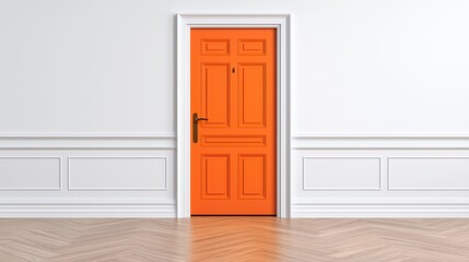 Bright Orange Door Against Minimalist White Wall in Modern Interior