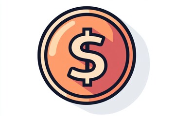 Obraz premium Circular orange dollar coin with minimal shadow