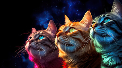 Cosmic Cats Gazing at the Astral Wonders of the Night Sky