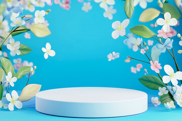 Spring 3d podium mockup blue tones