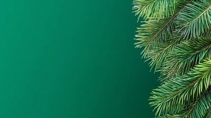 Lush green fir branches on teal background.
