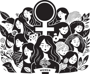 Inernational women day vector in black and white