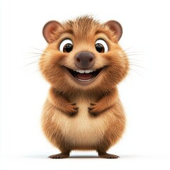 Cute quokka with a big smile, isolated on white background